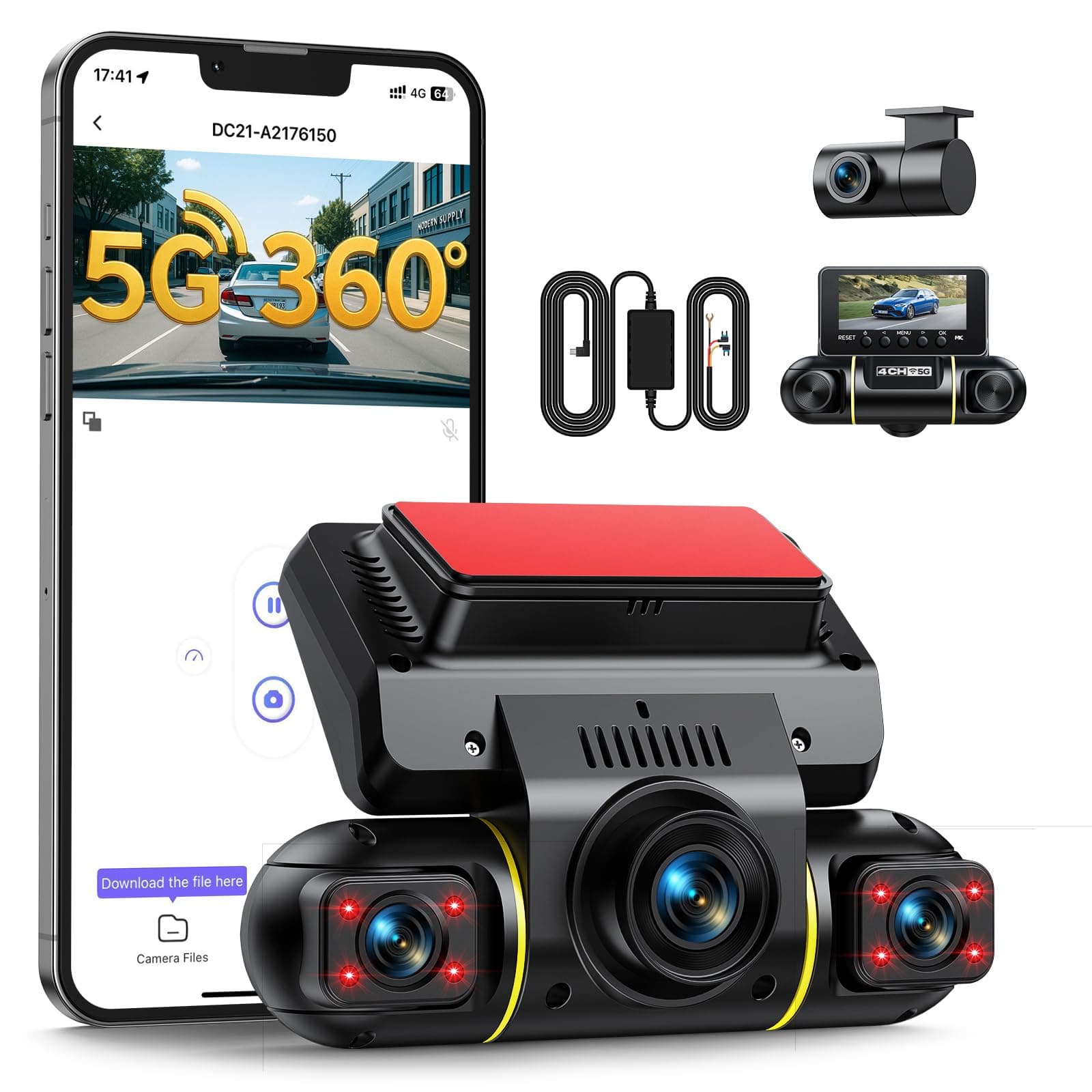 LAMTTO Dashcam 4 Canaux Avant Arrière Gauche Droite 1080p
