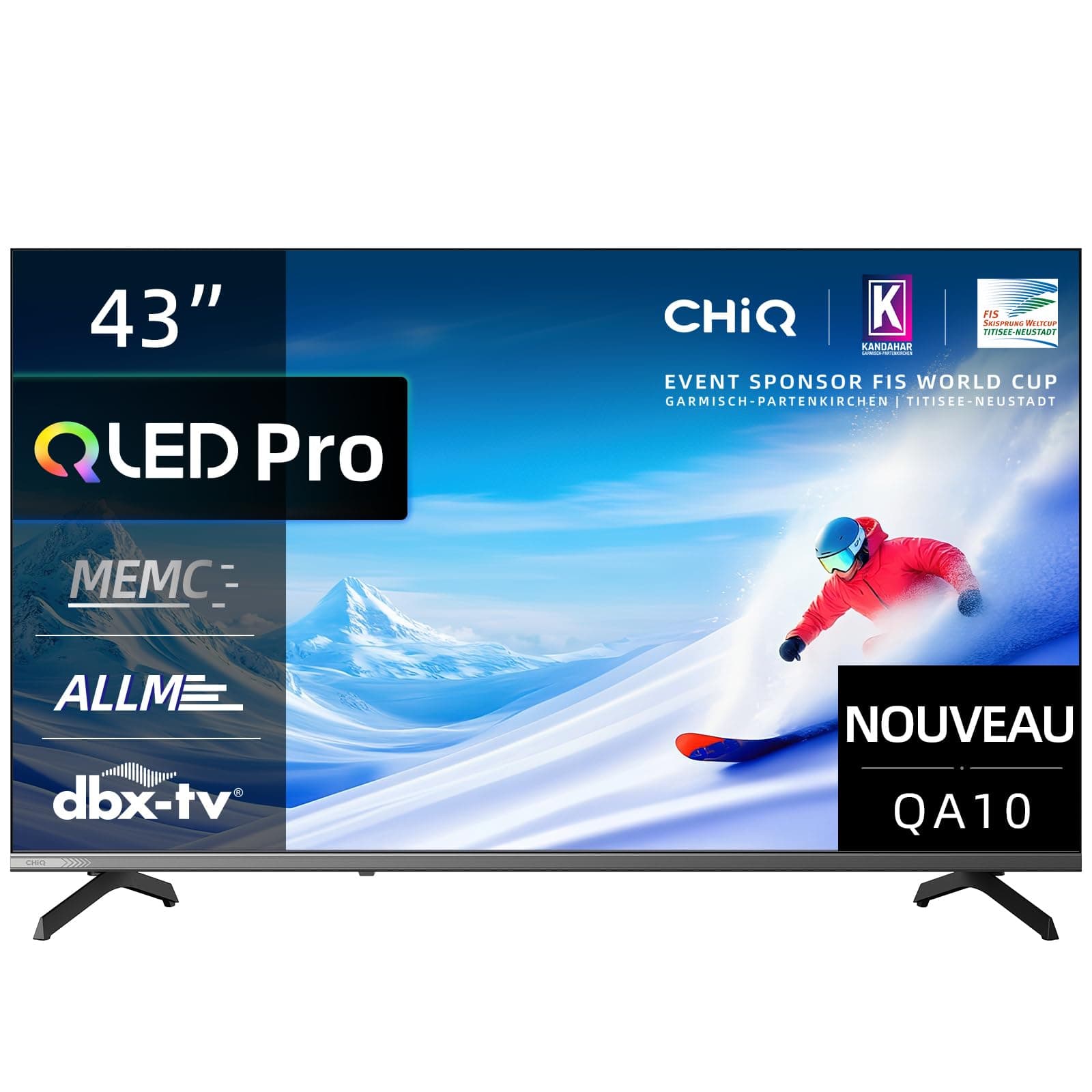 CHiQ Téléviseur 43QA10 Intelligent 43 Pouces (108 cm) 4K Ultra HD QLED HDR10, VRR & ALLM Design Ultra-Mince sans Cadre Métallique Dolby Audio Triple Tuner (DVB-C/T/T2/S/S2) Wi-FI