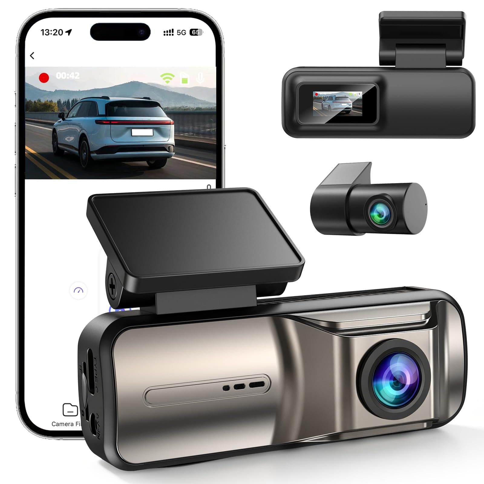 Dashcam Double Caméra Avant 4K / Arrière 1080P