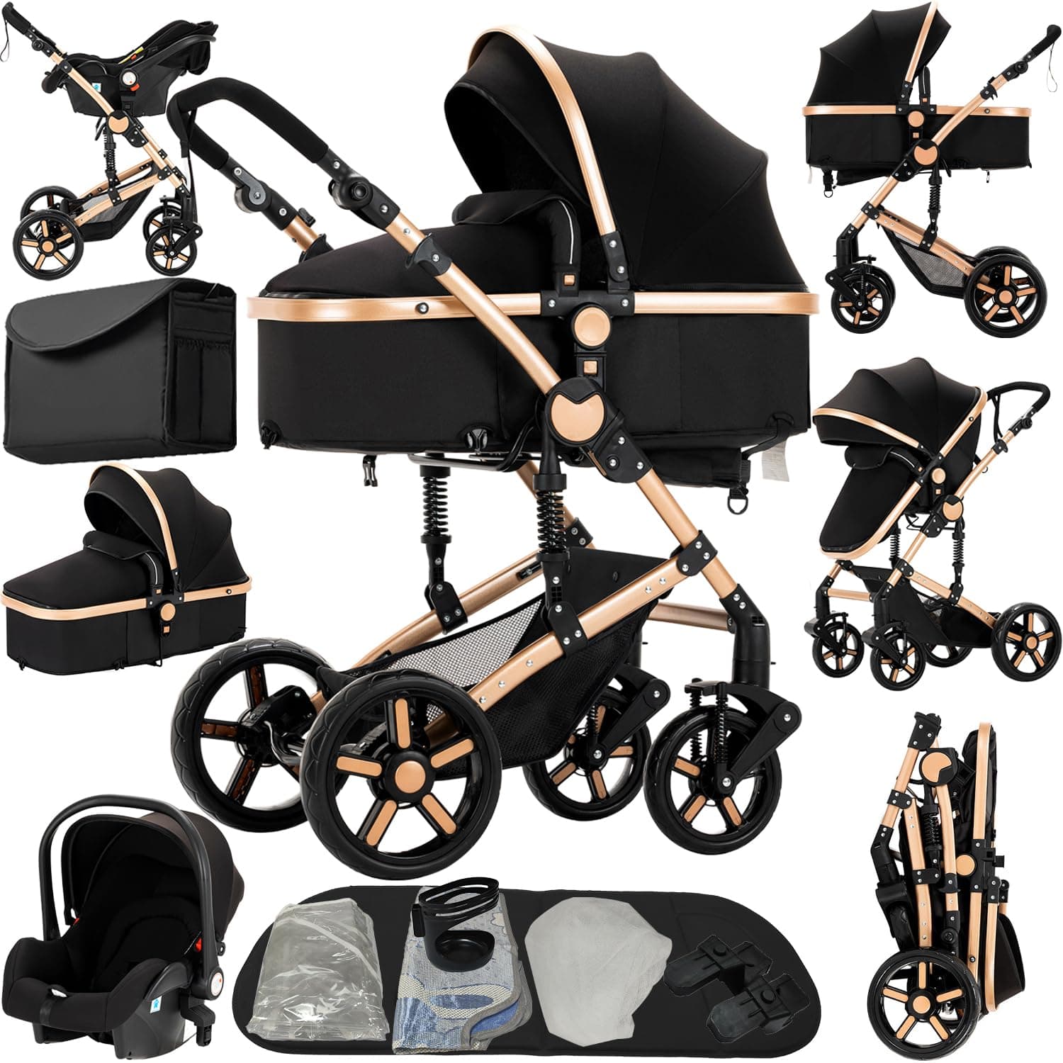 Poussette 3 en 1, Poussette Bebe avec Réversible Deux Façons de