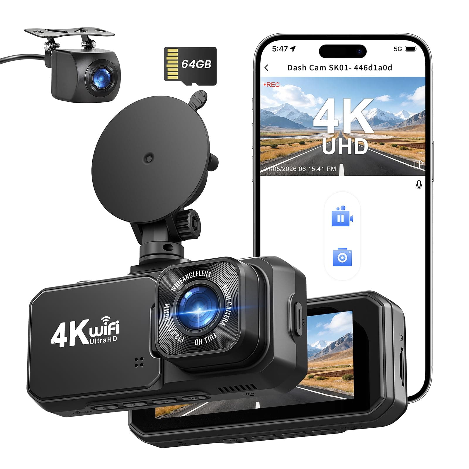 Dashcam Voiture Double Objectif Avant-Arrière