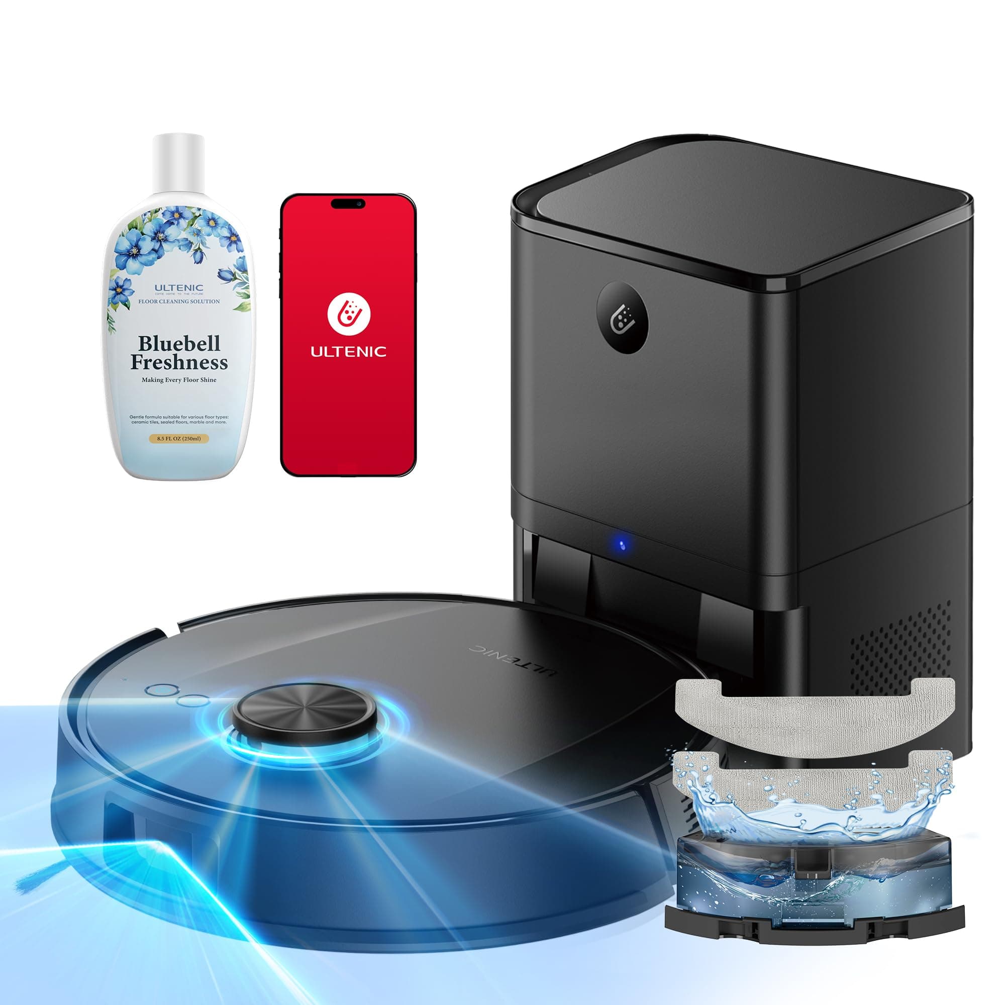 Ultenic T20 Pro+ Robot Aspirateur Lavage Auto-vidage | 10 000Pa Puissant Poils d'animaux | Navigation LiDAR AI | 200min Autonomie | HEPA H13 | Alexa/Google | 5 Cartes Multi-étages