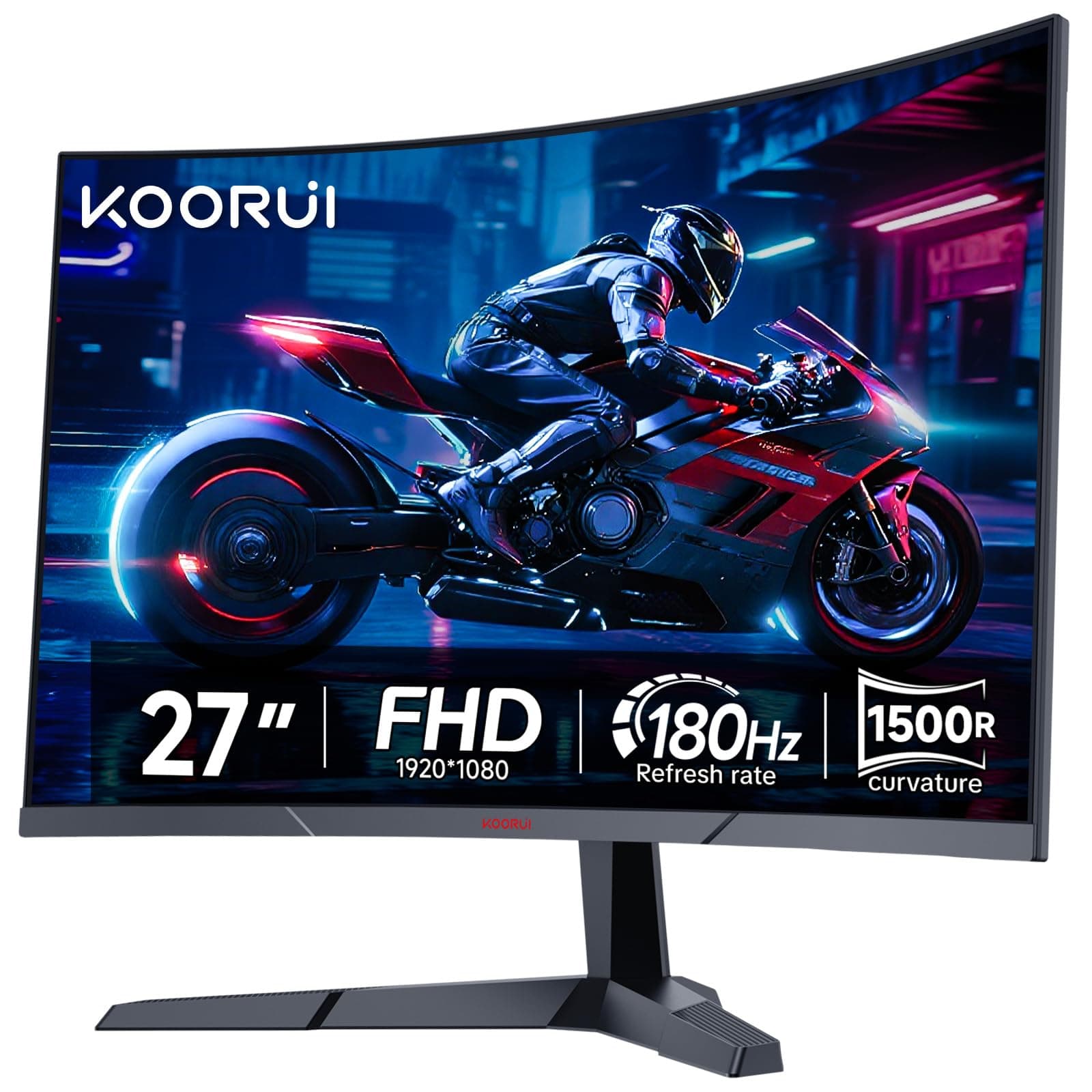 KOORUI Écran PC Gaming 27 Pouces Incurvé, Full HD 1920x1080, 180Hz Moniteur, Dalle VA, 1ms, 1500R, sRGB 99%, Adpative Sync, HDR10, Eyes-Care,VESA 100 x 100, inclinable, HDMI 2.0 /DP 1.2, 27E6CA