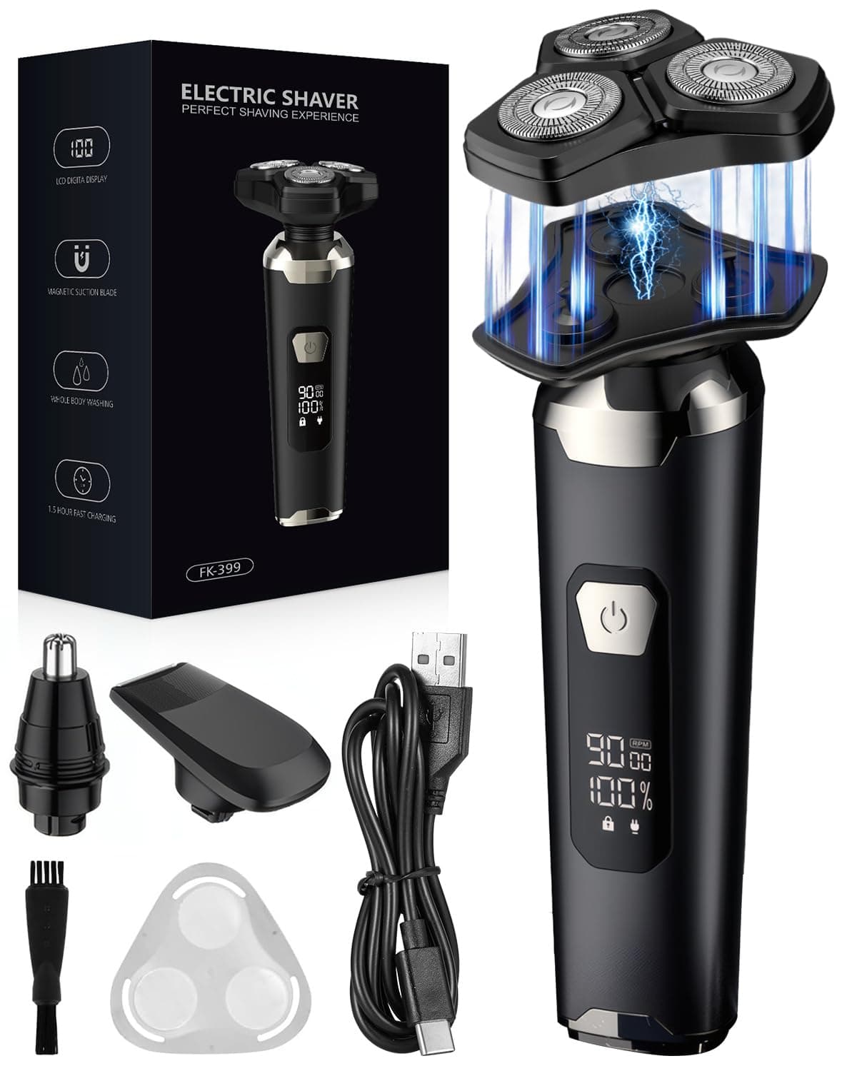 Rasoir Électrique Homme 4D Magnétique à 3 Têtes Flottante