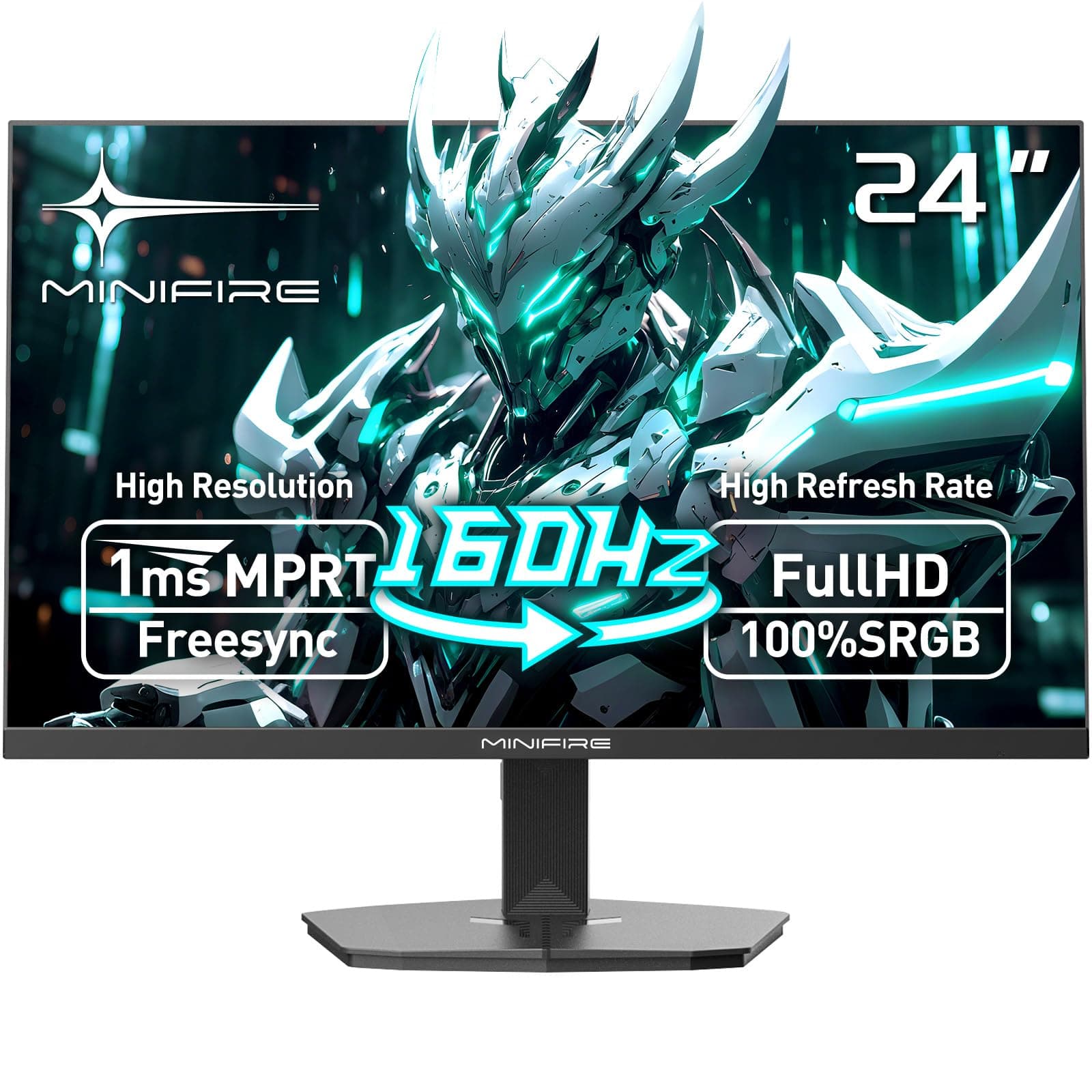 Minifire Écran PC Gamer 24 Pouces, 160Hz, FHD (1920x1080), MPRT 1ms, FreeSync, sRGB 100%, Filtre Lumière Bleue, HDMI 2.0, DP1.4, Compatible VESA 75x75 mm (MFG24F4M)