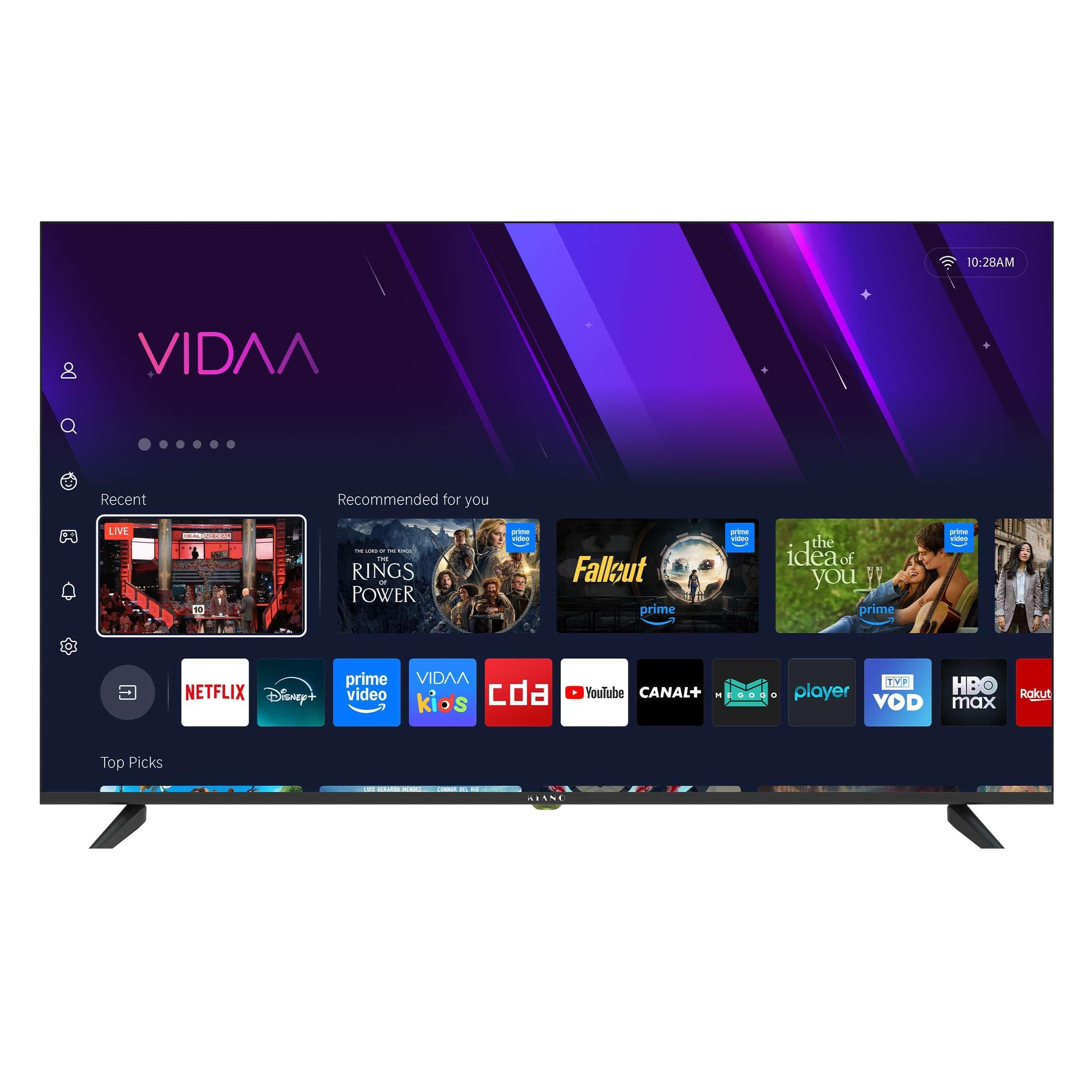 KIANO Elegance 55” Smart TV 4K UHD – VIDAA OS, D-LED, HDR, Dolby Digital Plus, Wi-FI, HDMI/USB, Triple Tuner DVB-T2/S2/C, PVR USB, Design sans Bordures