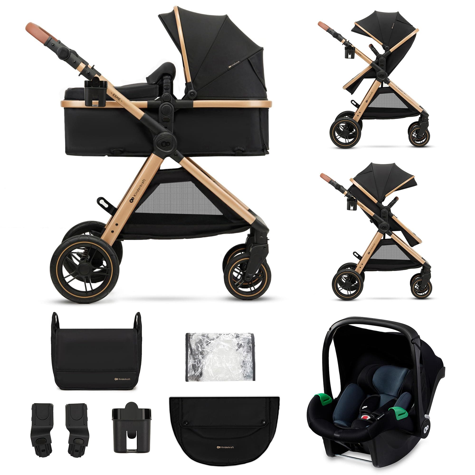 Kinderkraft ESME Poussette 3 en 1 avec porte-bébé Mink PRO I-Size