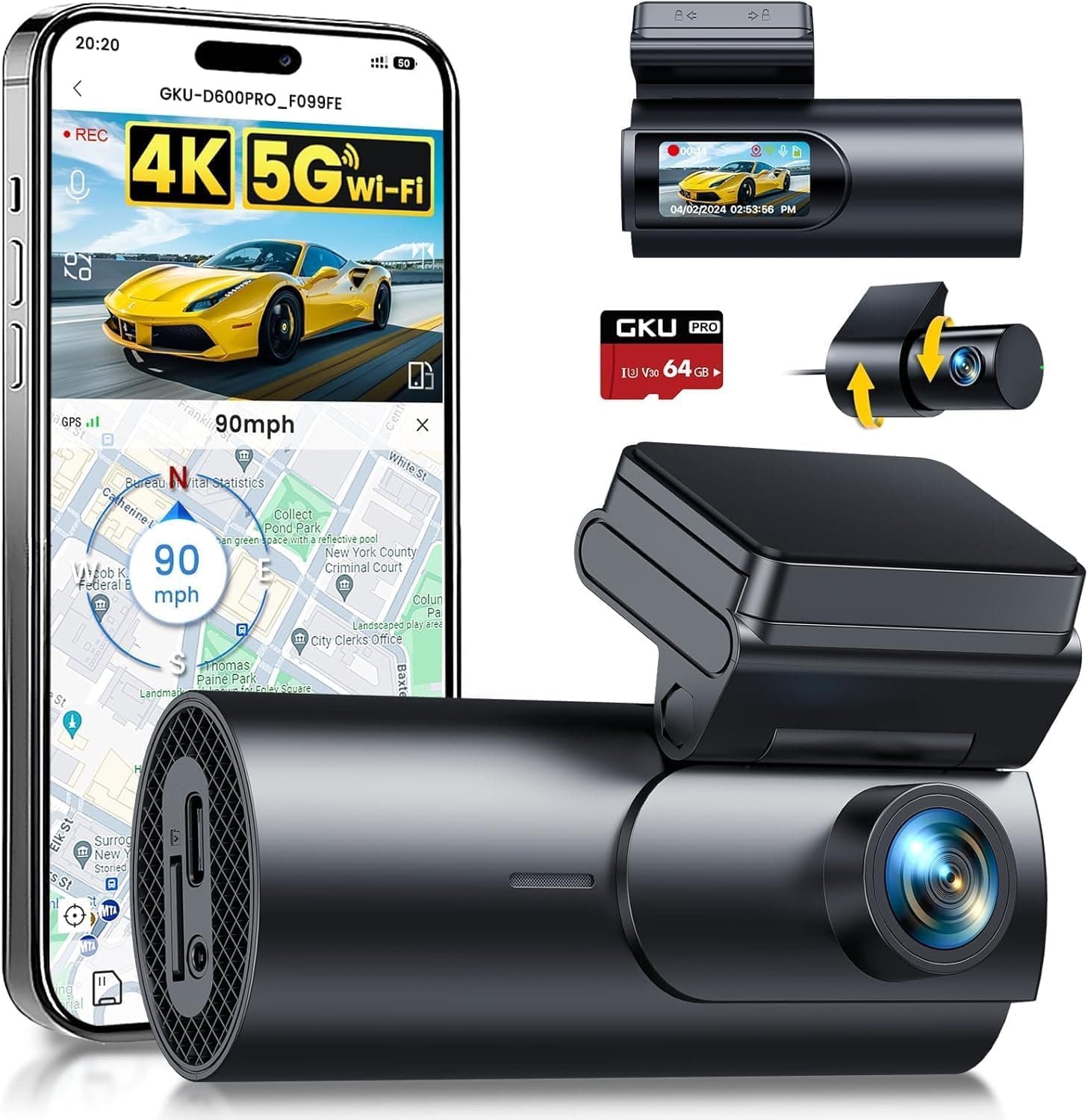 GKU 4K Dashcam Avant Arrière Double Caméra