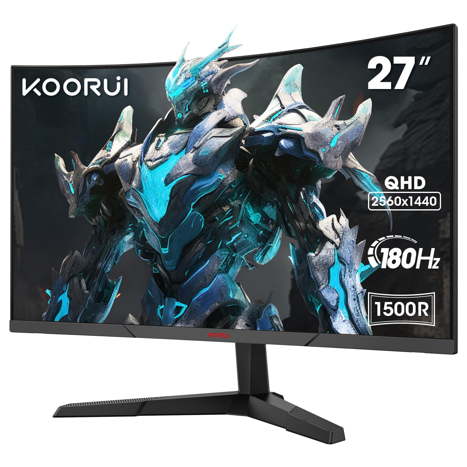 KOORUI 27'' Ecran PC Gaming Incurvé 1500R, Moniteur PC Dalle VA, Résolution QHD (2560X1440), 180HZ,1MS, DCI-P3 85%, Lunette Ultra-Mince, Inclinaison réglable, Prend en Charge HDMI/DP