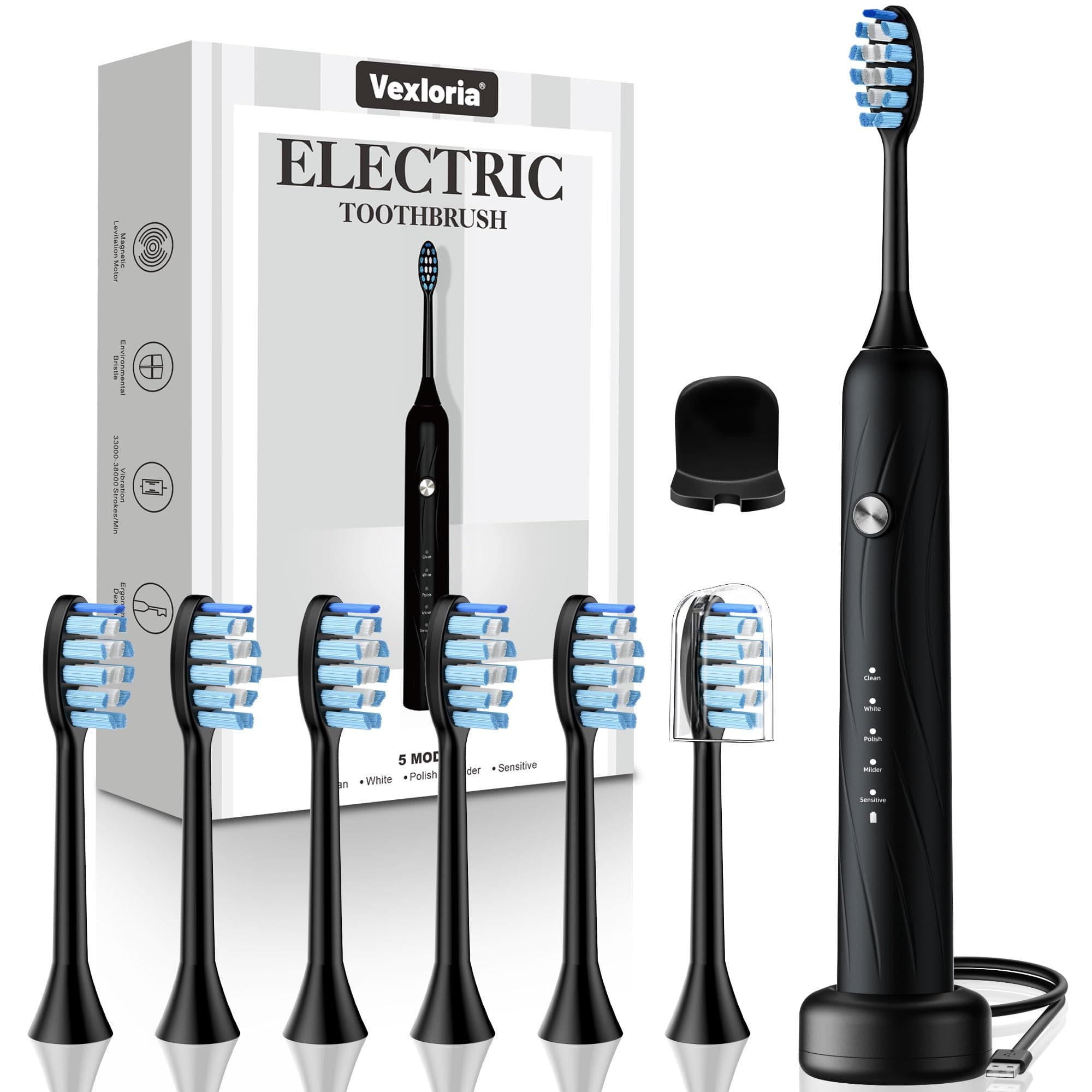 Vexloria Brosse à Dents Électrique Adulte & Enfant 6 Têtes