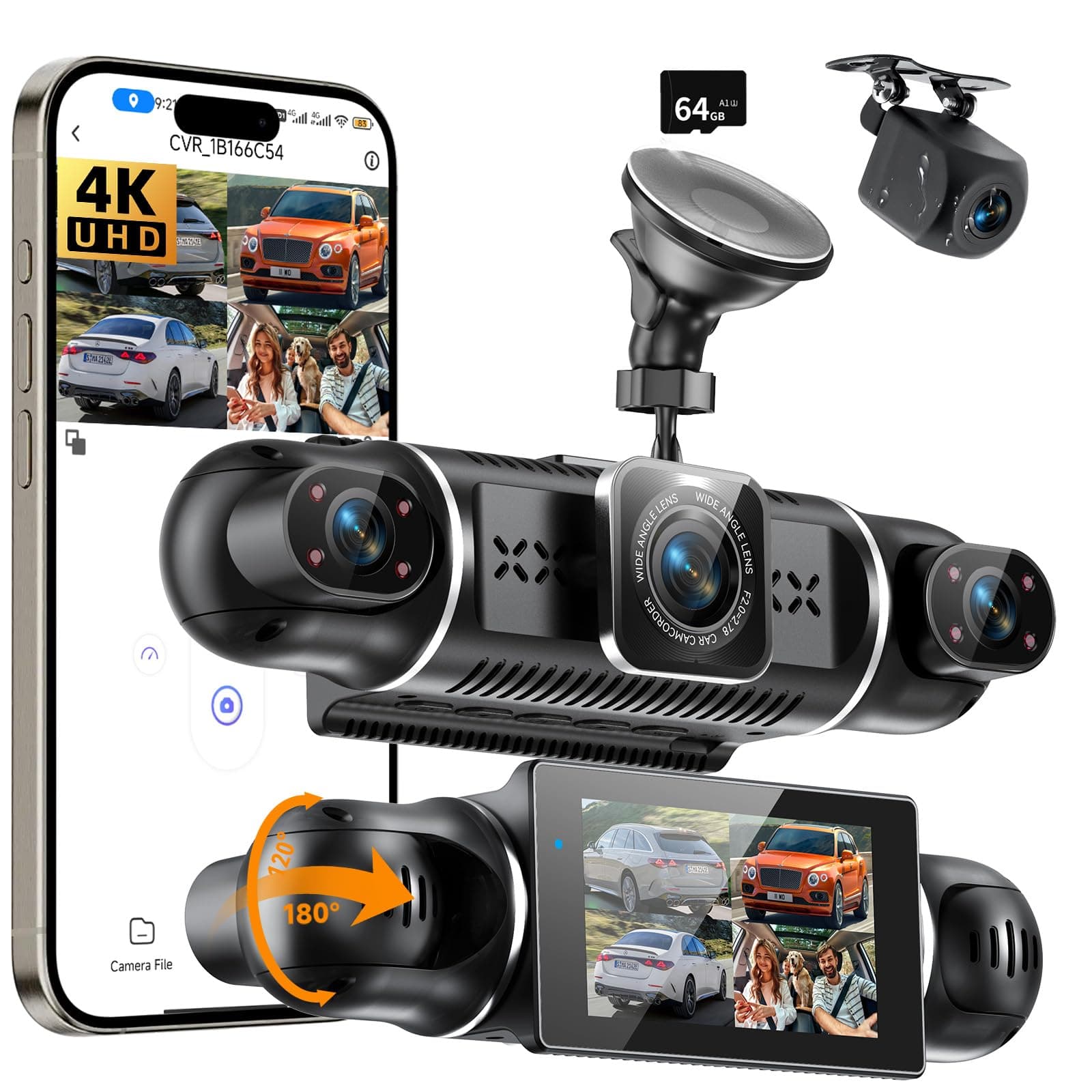 Dashcam 360° 4 canaux Avant/Arrière 4K + 1080p