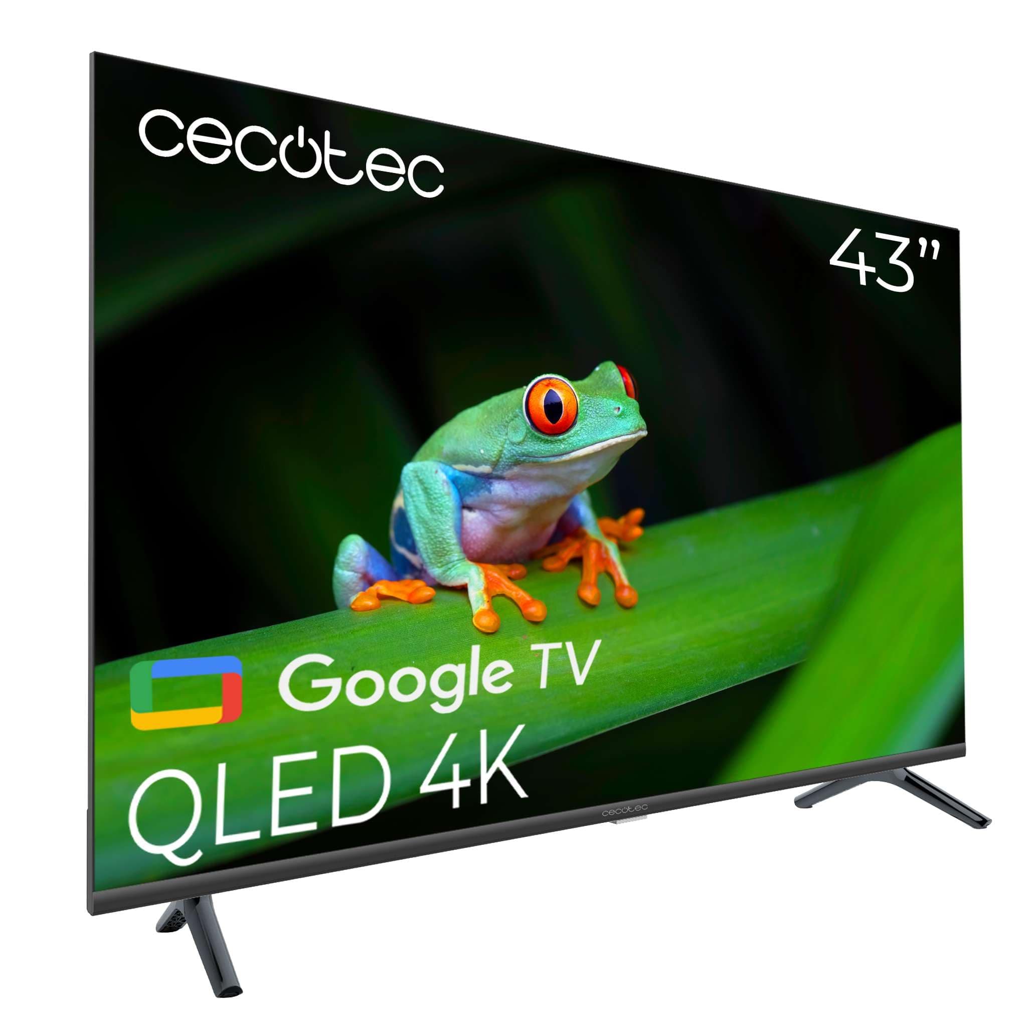 Cecotec Téléviseur 43 Pouces Smart TV QLED Résolution 4K UHD - Série V4 VQU40043S. Google Systeme, HDMI 2.1, USB 3.0, HDR10, 16 Go ROM, Google Voice Assitant, Chromecast, Dolby Vision&Atmos, VRR