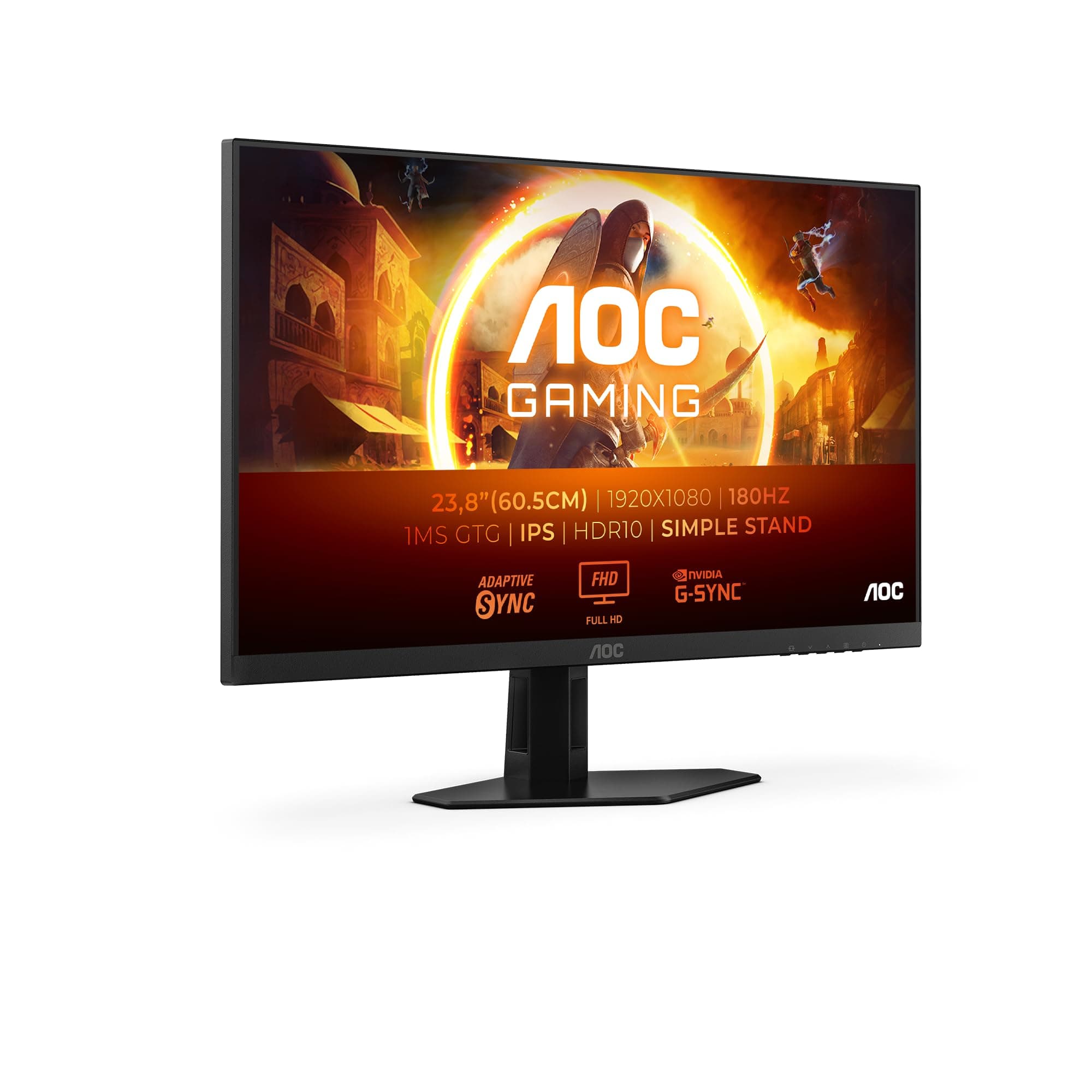 AOC Gaming Moniteur 24G4XED 23.8 Pouce 180Hz Fast IPS Dalle, 0.5ms MPRT, HDR10, G-Sync Compatible, Haut-parleurs, (1920x1080 HDMI 2X 2.0 DP 1x 1.4) Noir