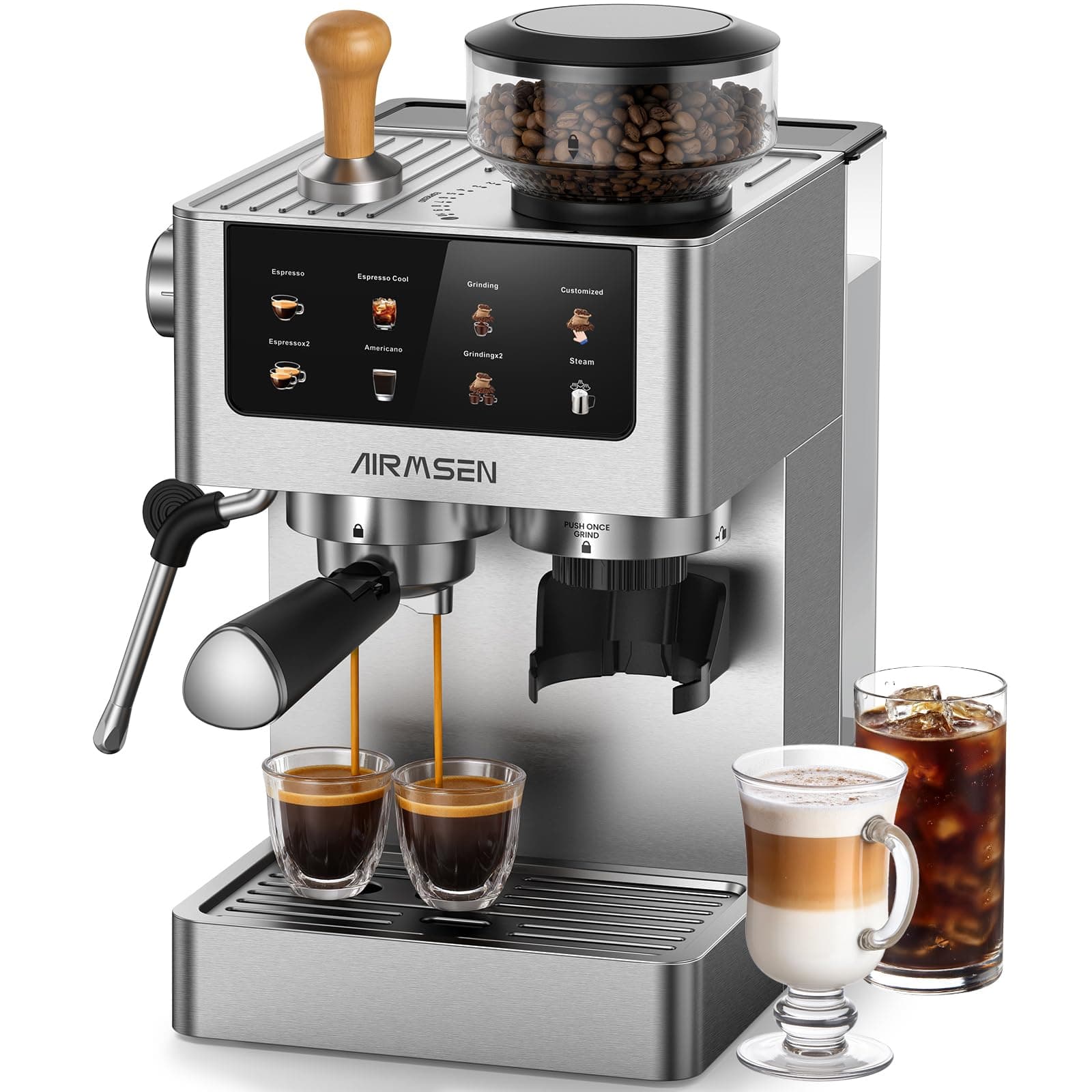AIRMSEN 20 Bar Espresso Machine à Café Grain avec Mousseur