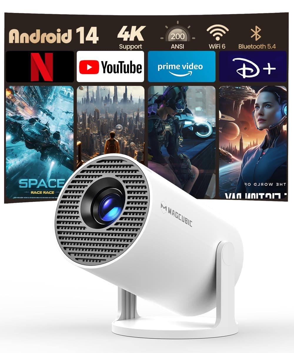 Mini Videoprojecteur 4K Supportée, Mini Projecteur 5G WiFi 6 BT 5.4 720P Full HD Native, Videoprojecteur Portable Correction Trapézoïdale Horizontale Automatique Rotatif à 180°