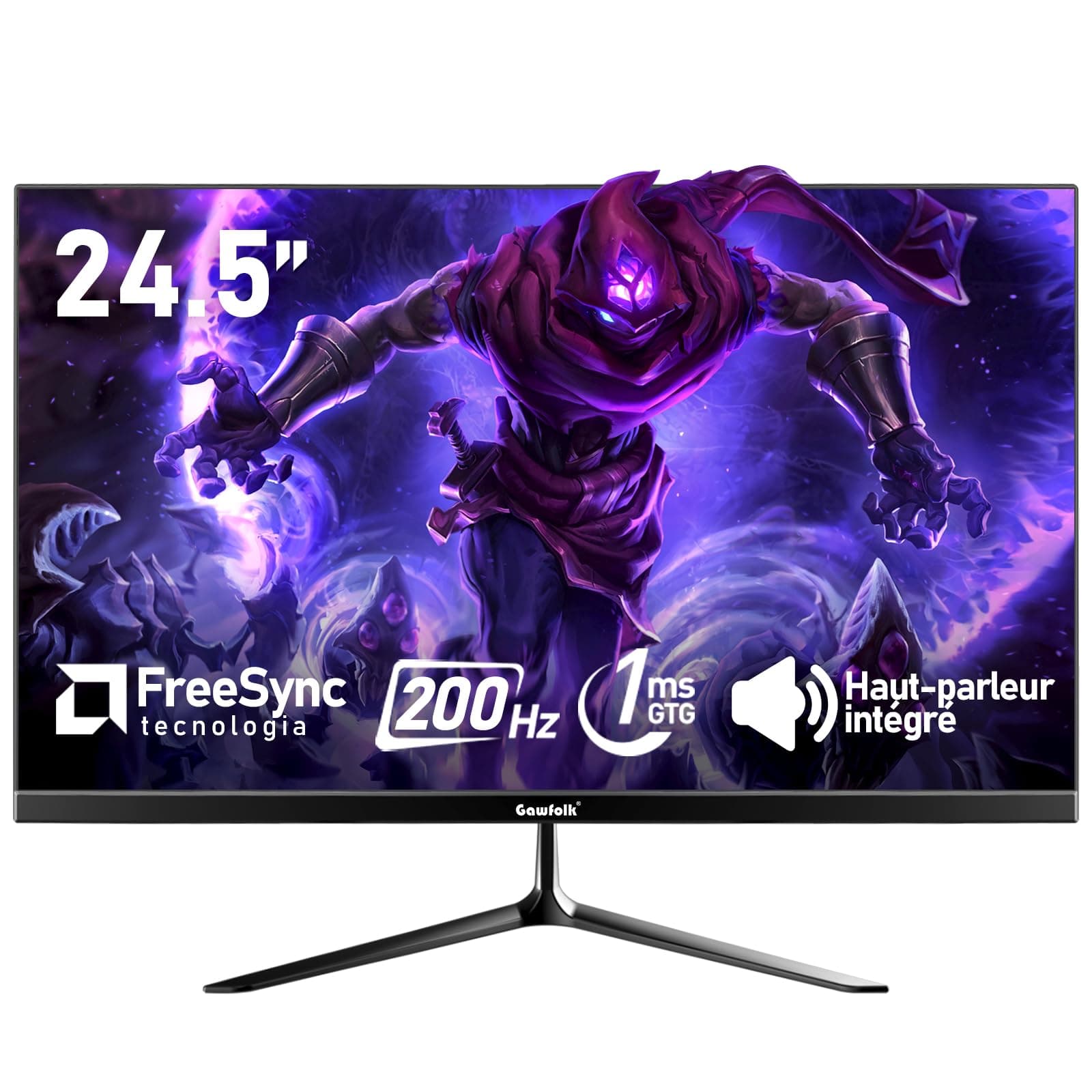 Gawfolk Écran PC 24,5 Pouces, Moniteur de Jeu pour Ordinateur 200 Hz, FHD 1080p, Haut-parleurs intégrés, 1 ms, FreeSync, 99% sRGB, Angle de Vue de 178°, HDMI, DisplayPort, Noir