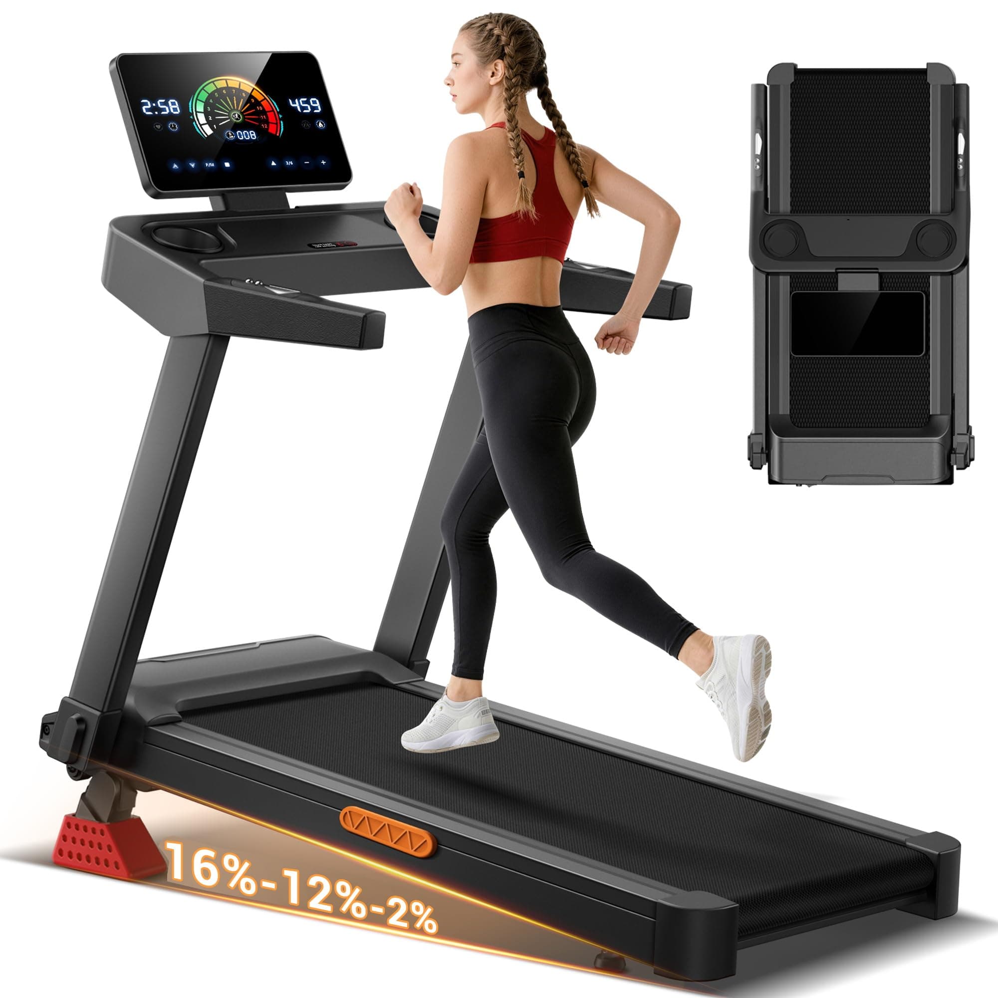 LONTEK Tapis de Course Pliable Inclinable 16%