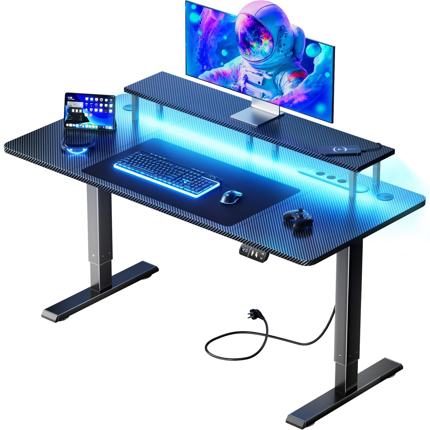 HLFURNIEU Bureau Assis Debout Électrique LED 120 x 60 cm