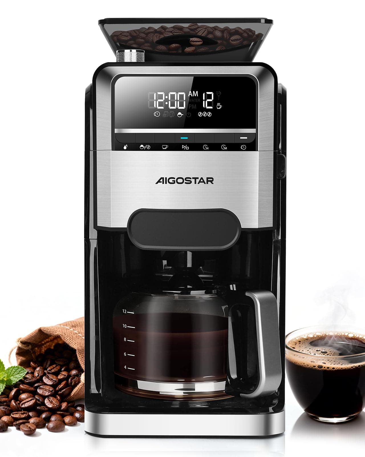 Aigostar Cafetiere a Grain Avec Broyeur Intégré