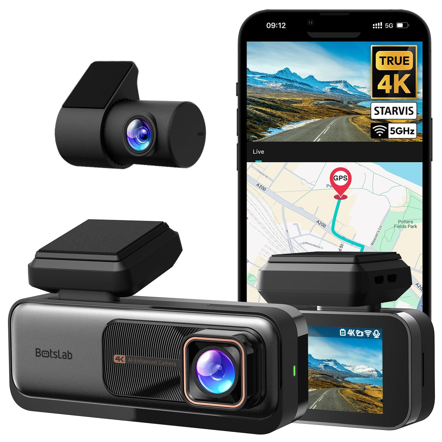 BOTSLAB Dashcam 4K Avant Arrière avec GPS