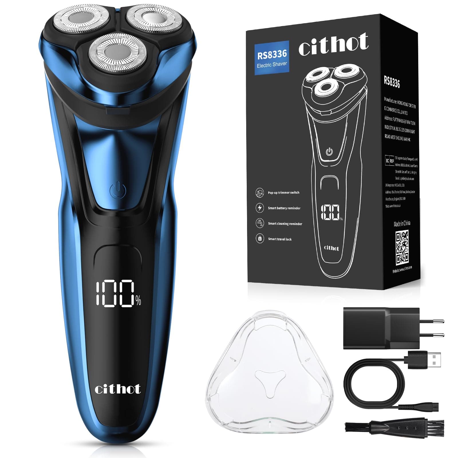 Rasoir Électrique pour Homme Rasoir à Têtes Rotatives avec Tondeuse