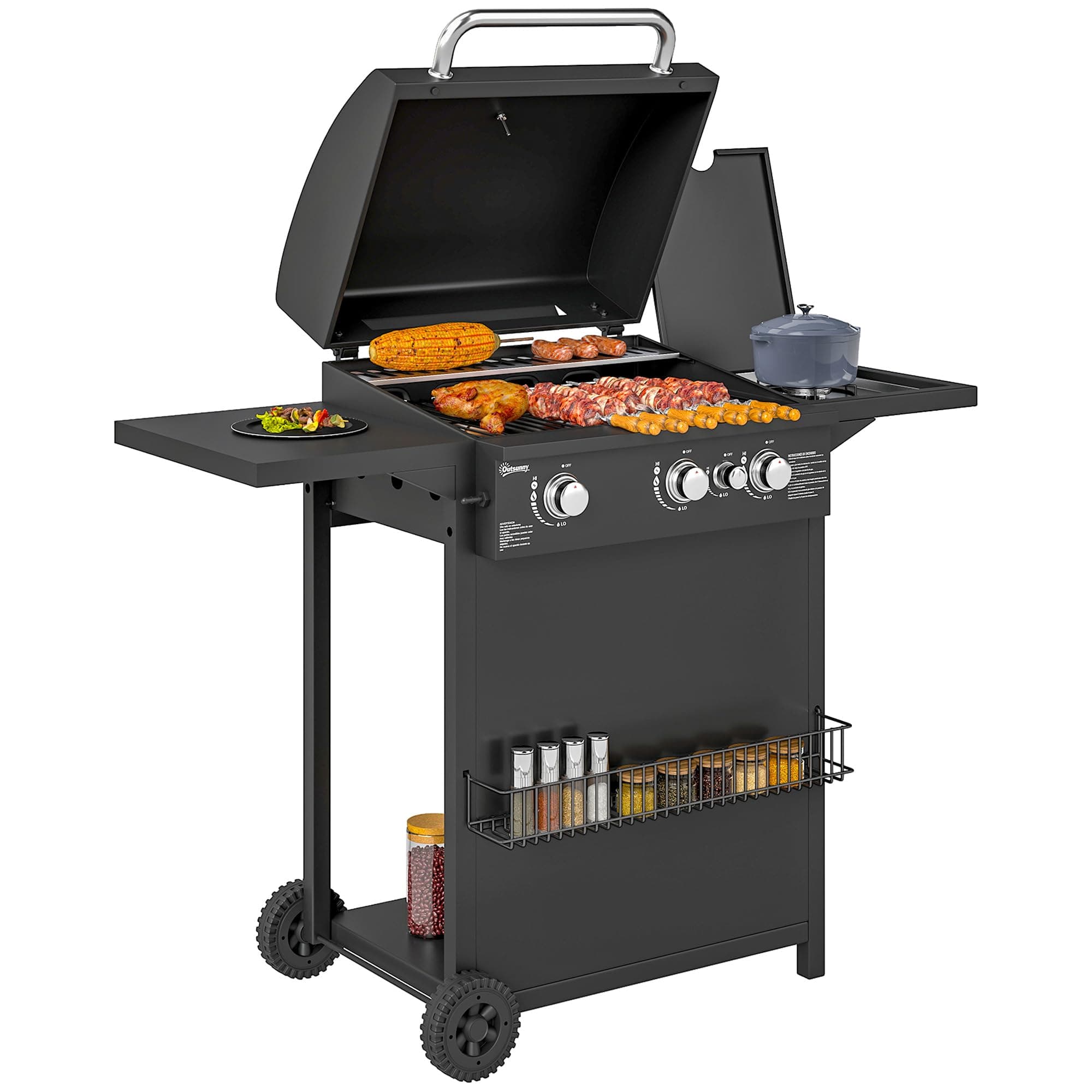 Outsunny Barbecue gaz 3+1 brûleurs acier