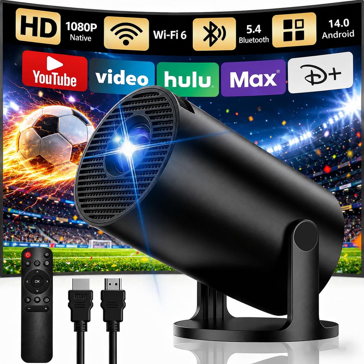 [Apps intégrées & Améliorée 2026] Videoprojecteur 4K, Yoton Reprojecteur avec Wi-FI 6 et BT 5.4, Supporte 4K 1080P, Auto Keystone, Partage D'écran Mobile sans Fil, Compatible avec HDMI/TV Stick, Noir