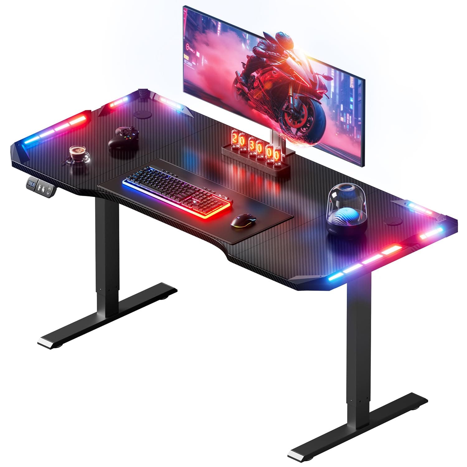 HLFURNIEU Bureau Assis-Debout Électrique LED 160 x 60 cm