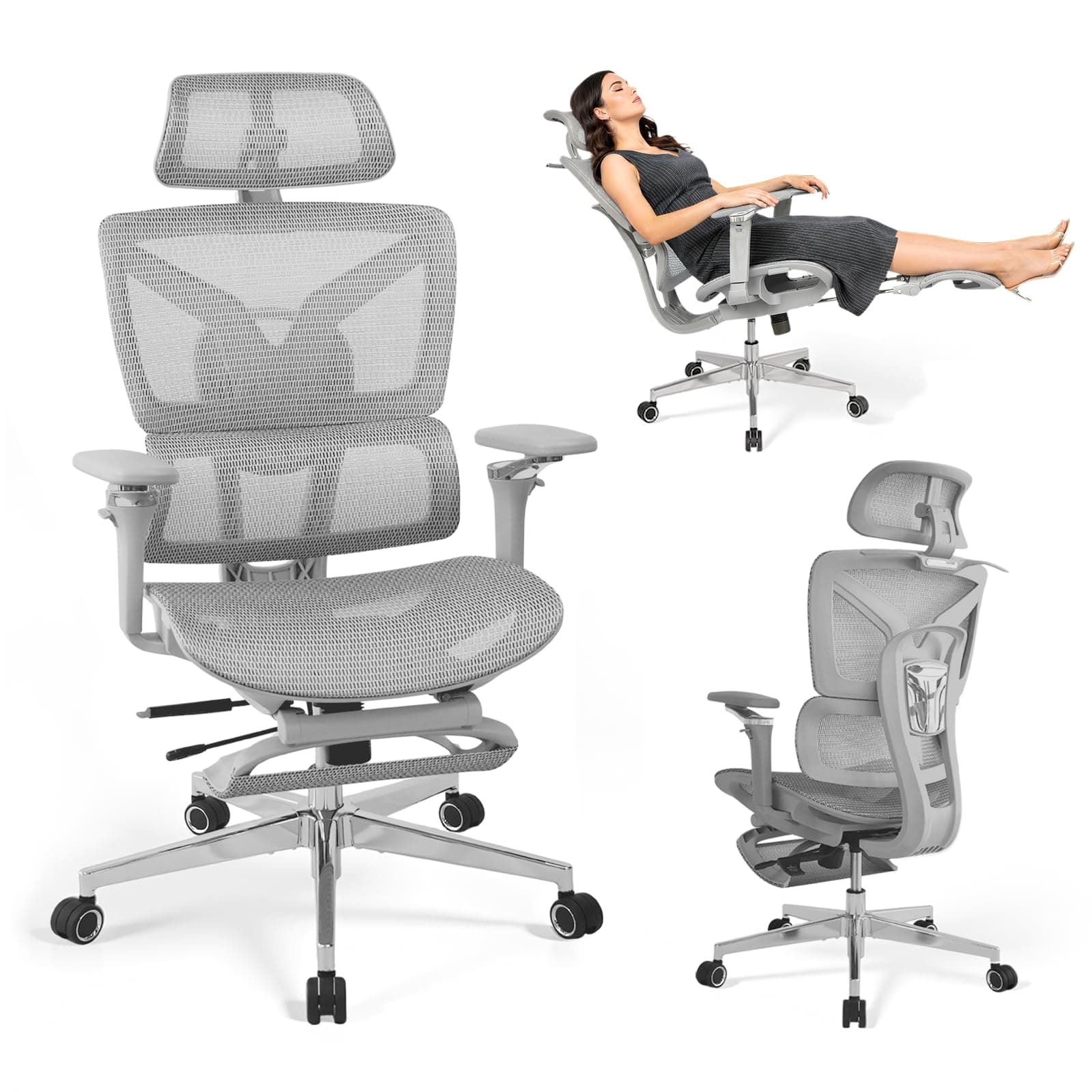 Chaise de Bureau Ergonomique Grande Hauteur avec Repose-Pieds