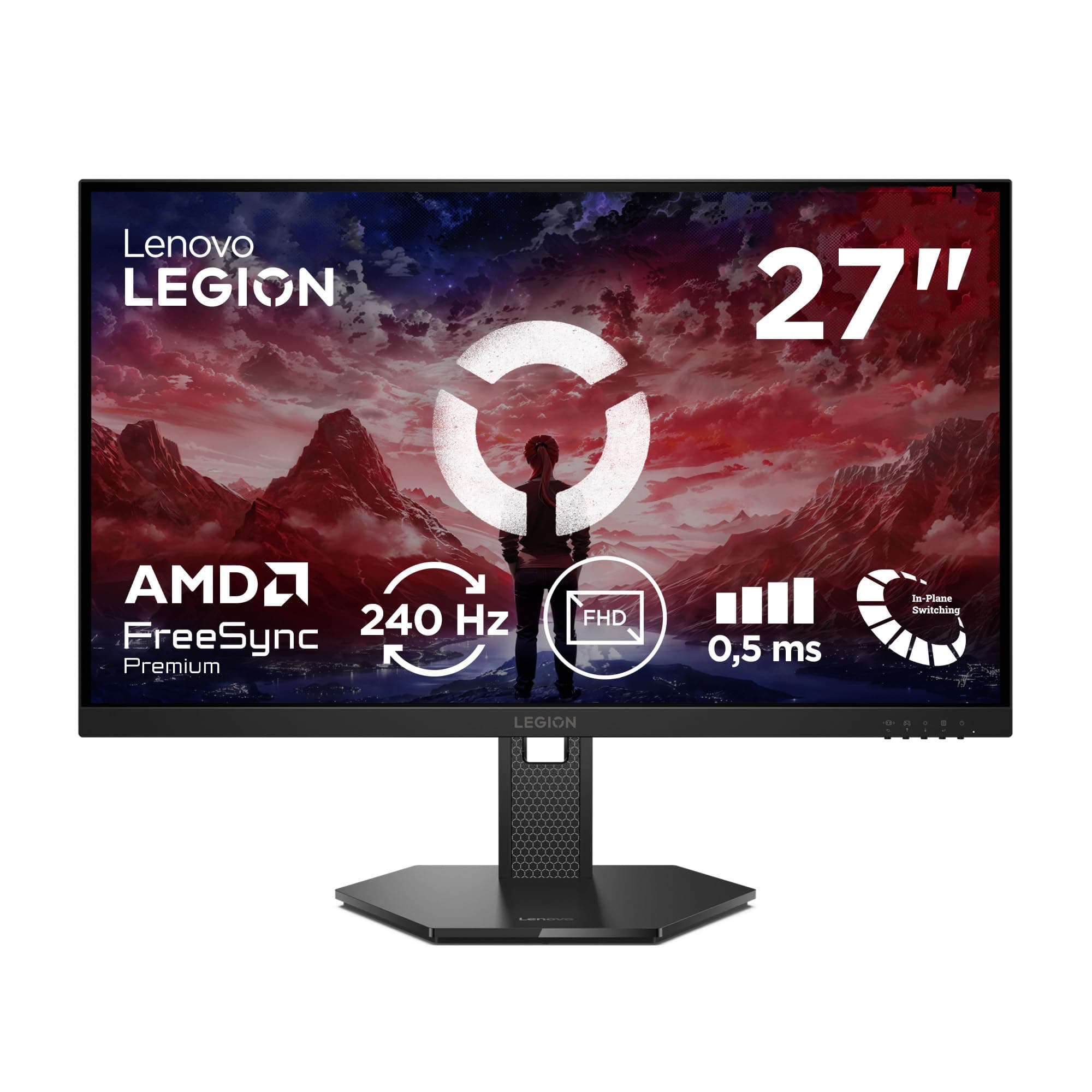 Lenovo Legion 27-10 - Écran Gaming 27'' (FHD, IPS, 240Hz, 0.5ms, 2X HDMI 2.1, DP 1.4, Câble HDMI, AMD FreeSync Premium) Réglage en Inclinaison/Hauteur/Rotation/Pivot - Noir
