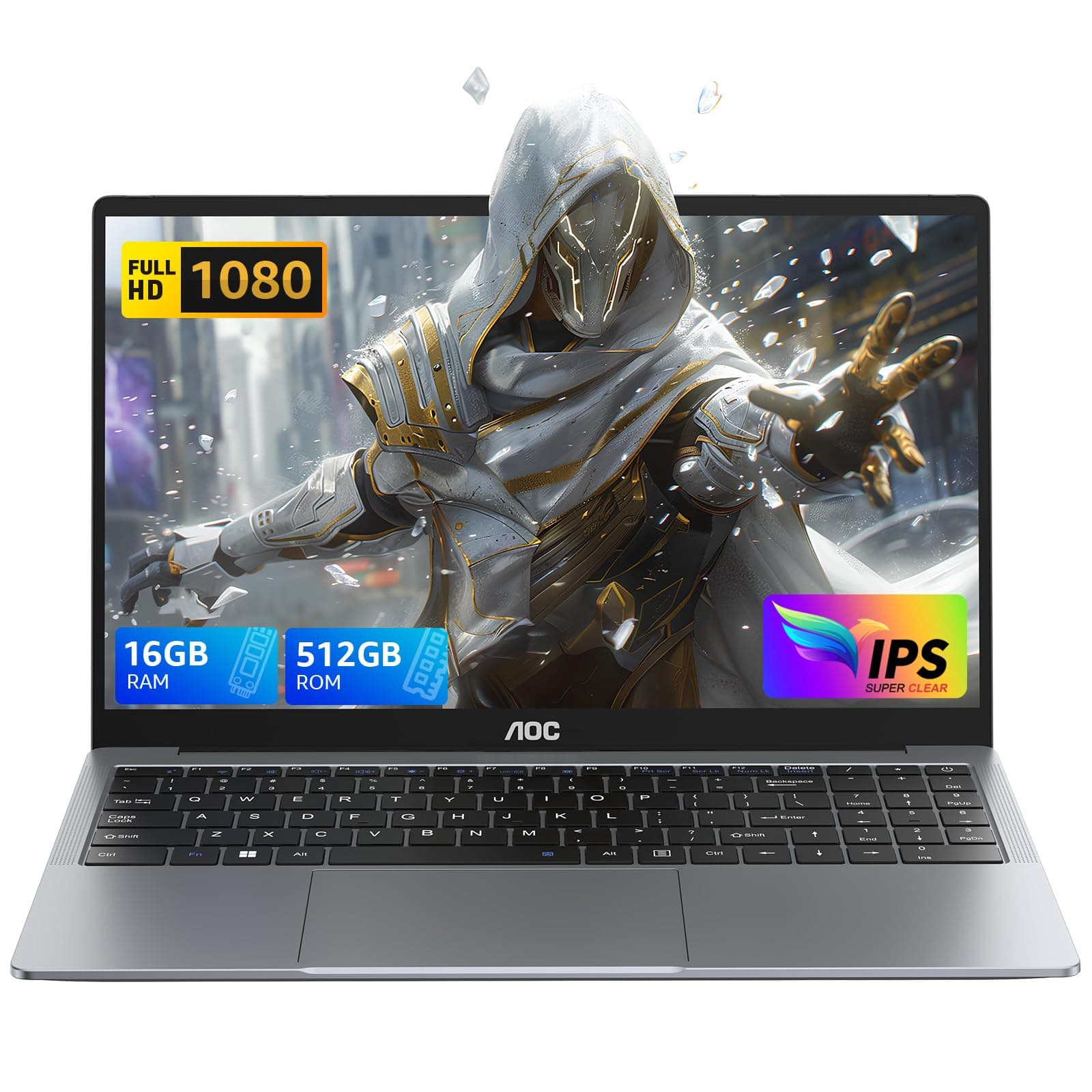 AOC 2025 AX15 Ordinateur Portable, Boîtier Métallique d'un PC Portable, 15,6 Pouces FHD 16 Go de DDR4 512 Go de SSD,N97 (6M Cache, Jusqu'à 3,60 GHz), Wi-FI2.4/5.0, BT5.0, USB 3,2, Type C, HDMI