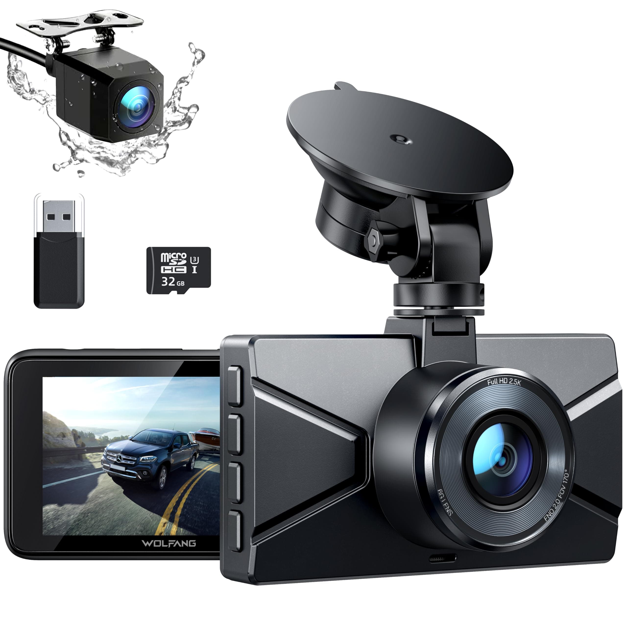 WOLFANG Dashcam 2.5K Avant Arrière