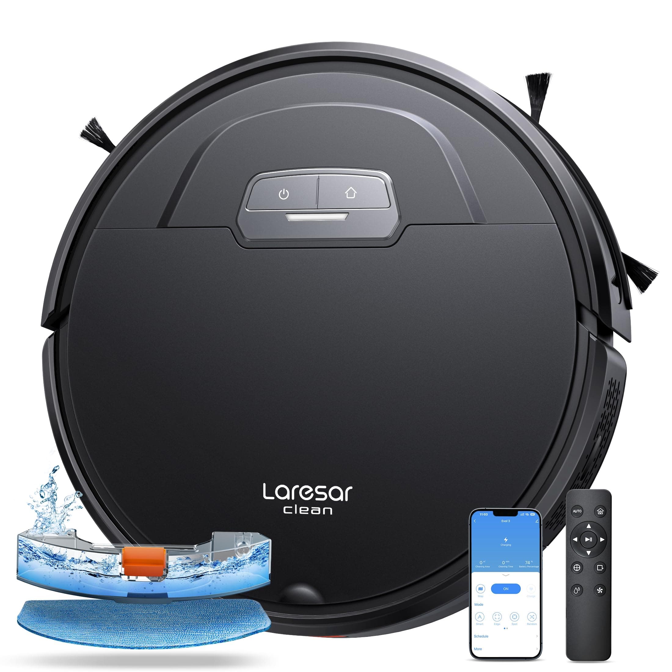 Laresar Clean Aspirateur Robot Evol 3, Robot Aspirateur Laveur 3 en 1,Robot Aspirateur 8000Pa d'Aspiration,180min d'Autonomie, avec contrôle par Application, idéal pour Les Poils d'animaux, Les