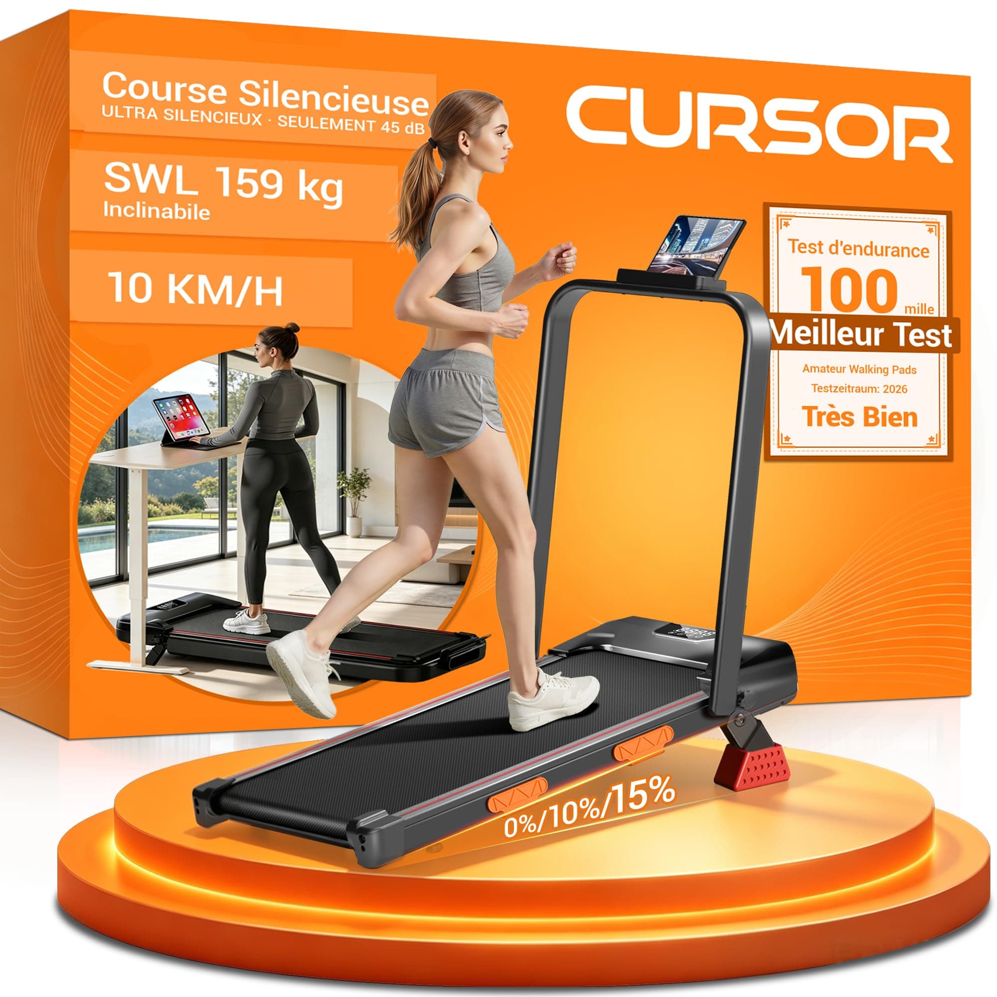CURSOR Tapis de Course Pliable Inclinable 15% – Image 1