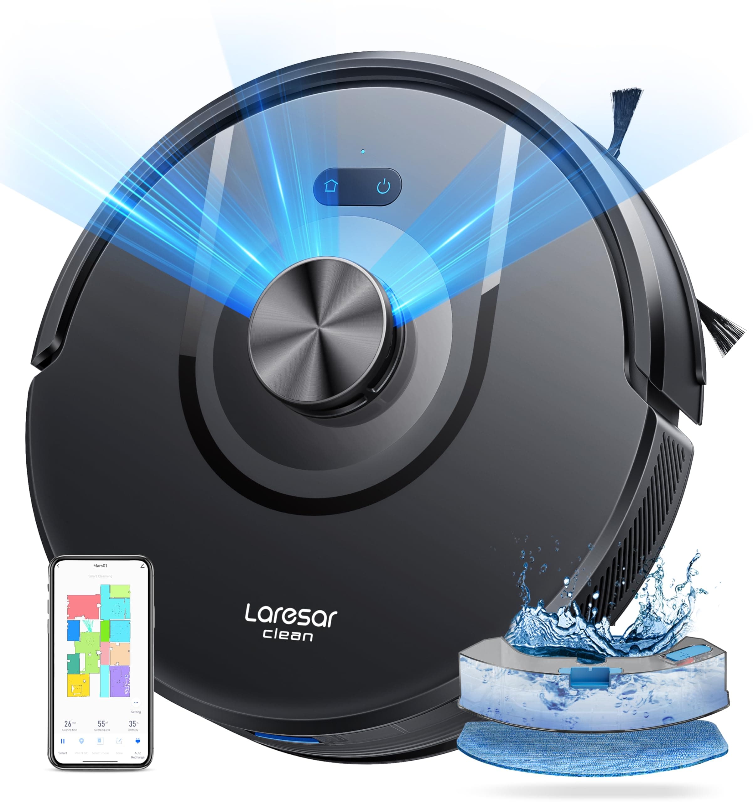 Aspirateur Robot, 8000Pa 200Mins Robot Aspirateur Navigation LiDAR Laveur, Robot Laveur de sol, Cartes Pour Sols Multiples, Commande Alexa/APP/WiFi, Idéal Pour Poils d’Animaux, Tapis et Sols Durs
