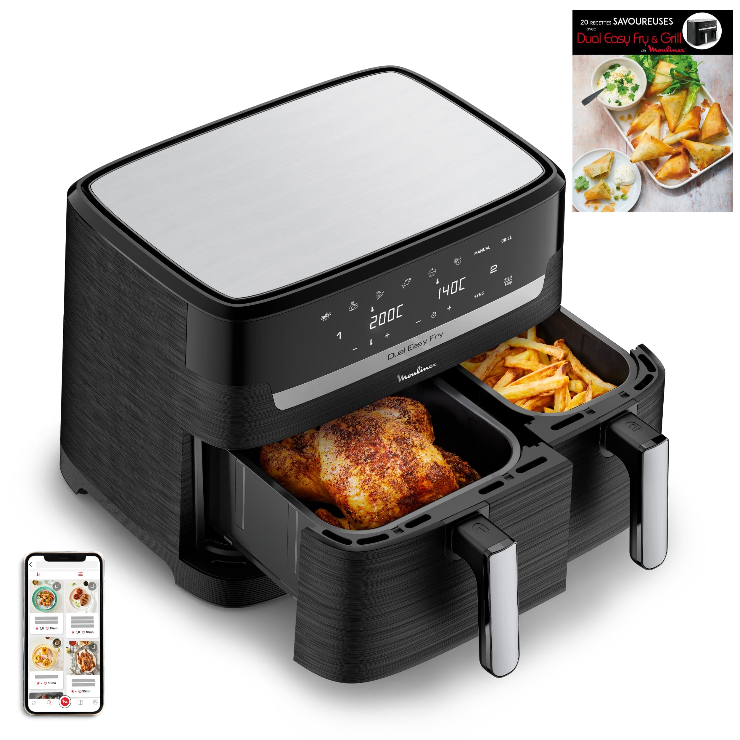 Moulinex air fryer deux compartiments + livre de 20 recettes