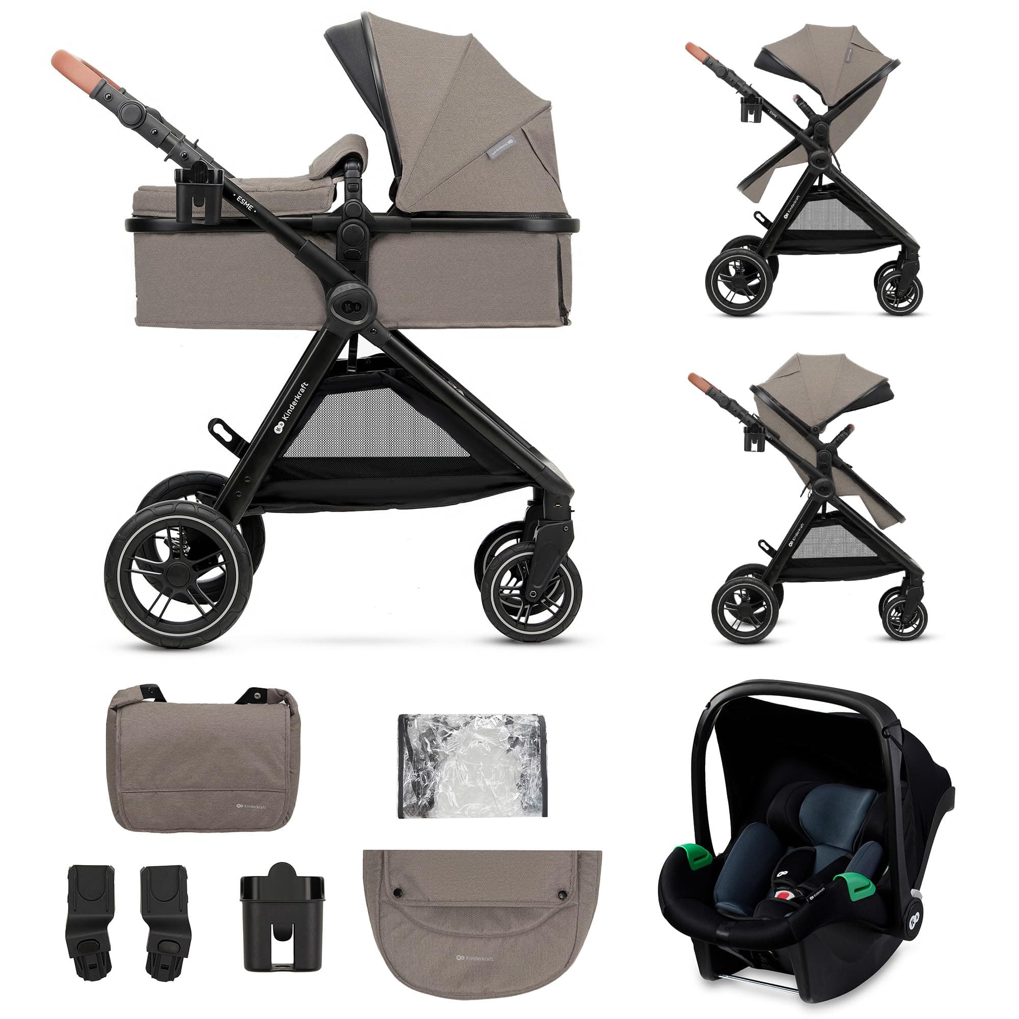 Kinderkraft ESME Poussette 3 en 1 avec porte-bébé Mink PRO I-Size
