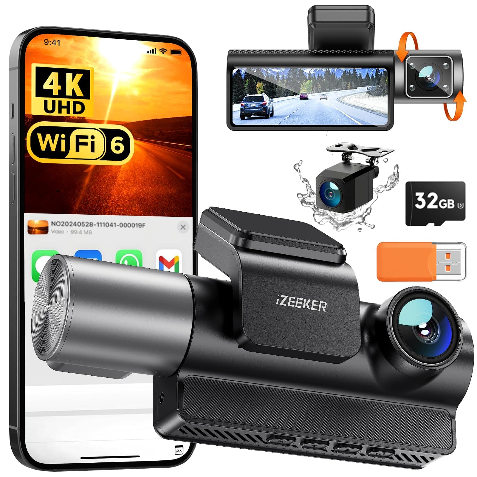 iZEEKER Dashcam 3 Canaux 4K