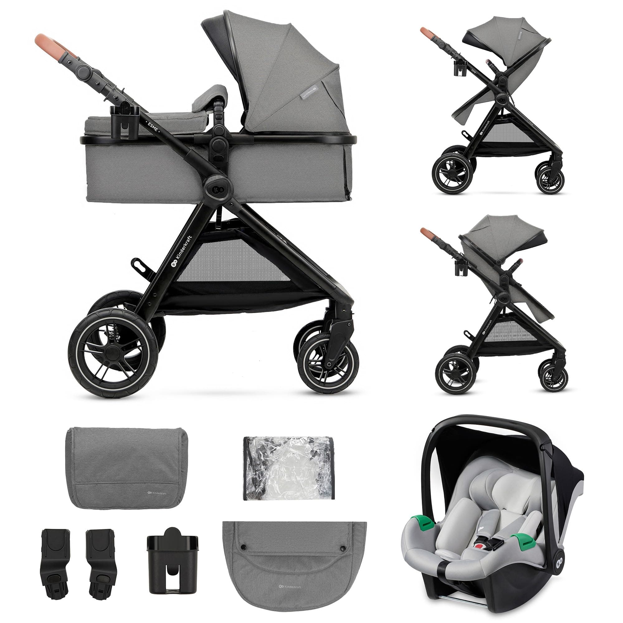 Kinderkraft ESME Poussette 3 en 1 avec porte-bébé Mink PRO I-Size
