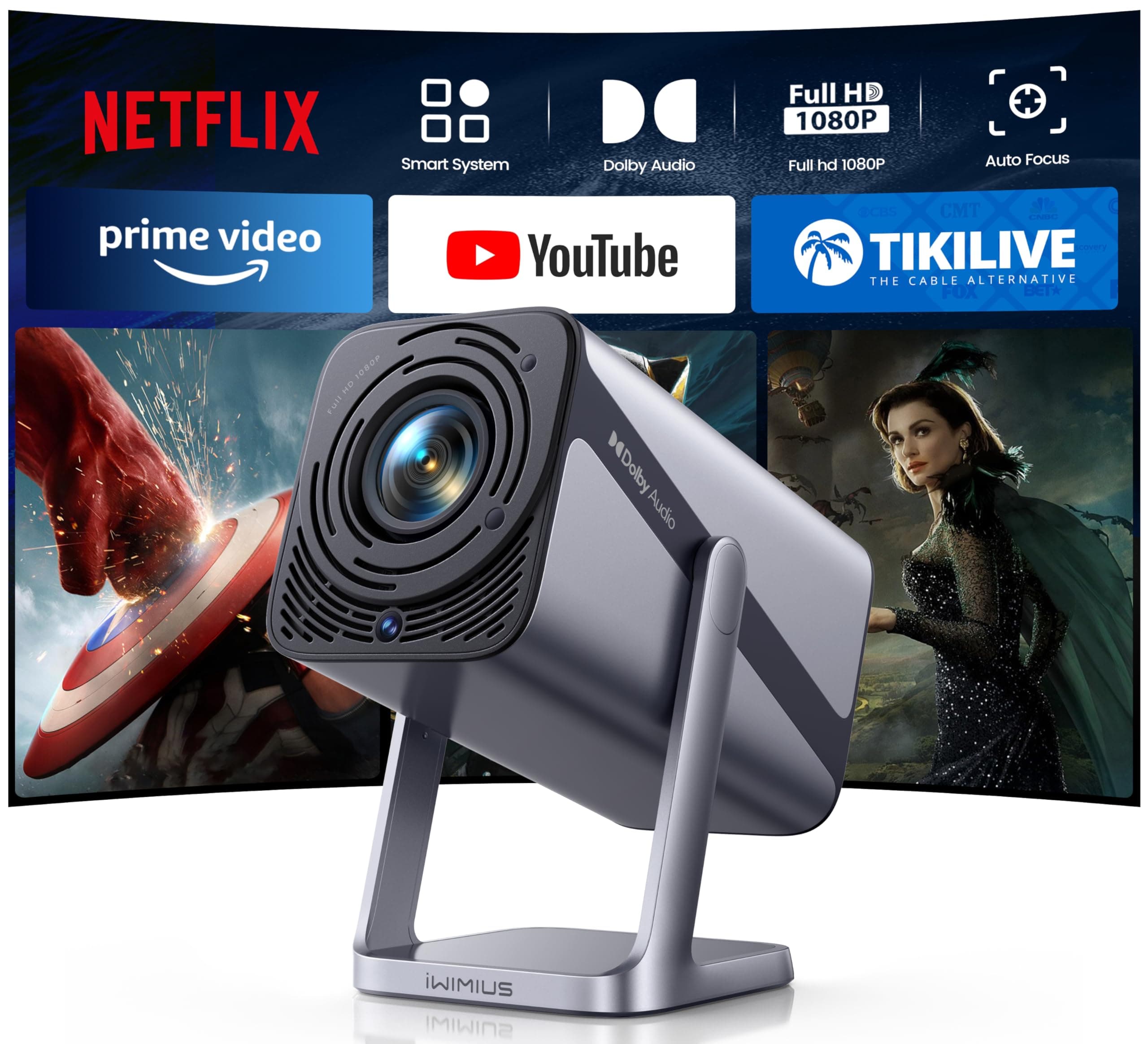 Vidéoprojecteur 4K【Netflix Ready/Dolby】 Auto Focus/Keystone 30000 Lumens Projecteur Portable 4K Courte Focale, Rotatif 360° Rétroprojecteur WiFi6 Bluetooth FHD 1080P Zoom 50% Projecteur Home Cinéma