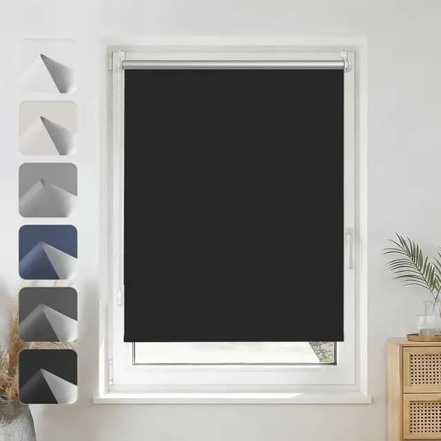 Grandekor Store Enrouleur Occultant sans Perçage Installation Facile 100% Opaque Protection Thermique Solaire pour Fenêtre Porte, 35l x 170 cm(Largeur du Tissu 35cm), Noir