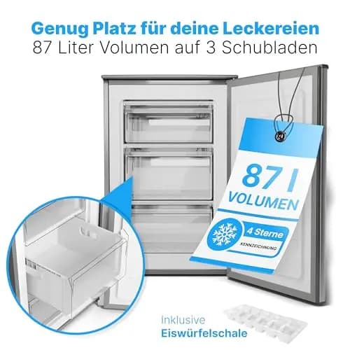 Bomann GS 7253 Stand Gefrierschrank, 55 cm breit, 87 L, 3 Gefrierschubladen, Edelstahloptik (772539)