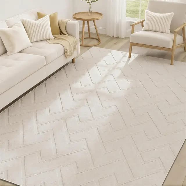 Famibay Tapis Salon 160x230 Grand Tapis Beige Lavable en Machine Doux Poil Moderne Geometrique AntidéRapant Tapis for Chambre Enfant Bureau Escalier Salle A Manger