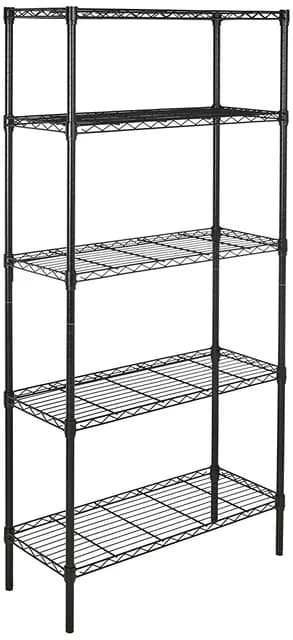 Amazon Basics Étagère à 5 tablettes étroites réglables en hauteur avec pieds de nivellement, charge max. 795 kg, sans roulettes, Noir, 36 x 91 x 183 cm