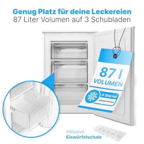 Bomann, Congélateur 87L 4 Étoiles, Contrôle Progressif de Température, 3 Tiroirs, Bac à Glaçons, Réversible, Classe N/ST/T, Idéal pour Viandes et Légumes, Niveau Sonore 40 dB