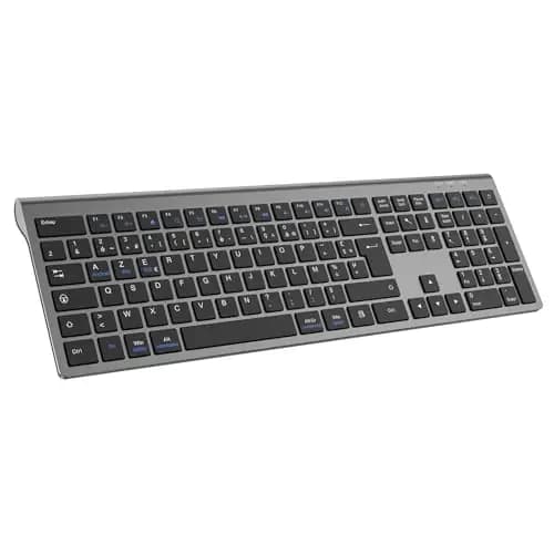 cimetech Clavier sans Fil Silencieux Bluetooth(BT1+BT2+BT3), Clavier Rechargeable, Ultra-Fin, AZERTY Français, avec Pavé Numérique, pour MacOS/iOS/Android/Windows/PC/Ordinateur/Portable-Gris Noir