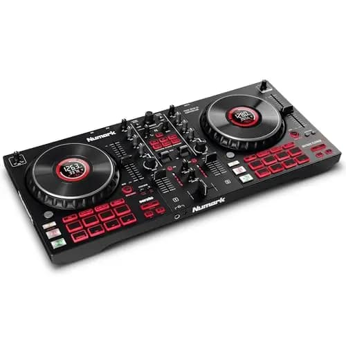 Numark Mixtrack Platinum FX - Contrôleur DJ 4 decks, table de mixage, carte son intégrée, platines DJ tactiles avec écran et large palette d'effets