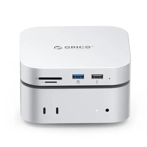ORICO Mac Mini M4 4TB Storage & Docking Station, SSD Externe 5Gbps(460MB/s), USB A* 4, USB-C, SD/TF 3.0, 3.5mm Audio, Câble * 2 - M4SE