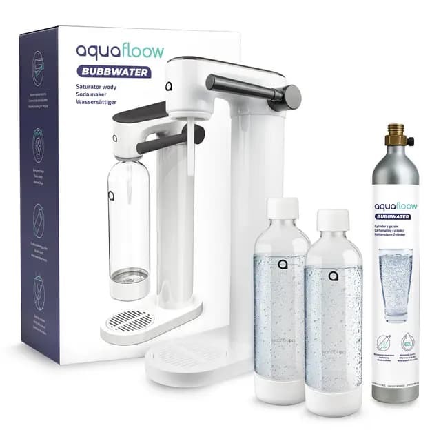 Aquafloow Saturateur D'eau Gazeuse – avec Cylindre CO2 & 2 Bouteilles 800ml sans BPA – Machine à Eau Pétillante sans électricité – Design Moderne pour la Cuisine ou le Bureau