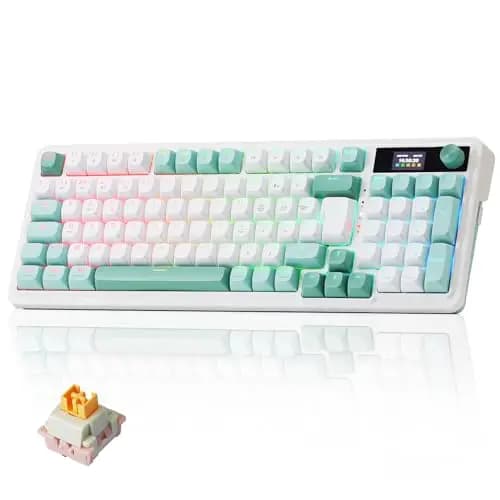 Redragon K719 Pro Clavier Mécanique sans Fil Tri-Mode AZERTY, 96 Touches Écran TFT 1.14" Molette, Gasket 5 Couches Anti-Bruit, Switch Yolk Linéaire Pré-Lubrifié, Hot-Swap RGB